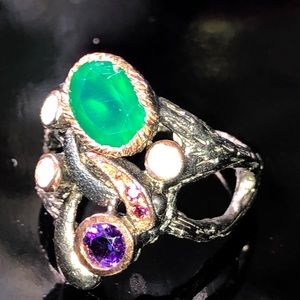 Unique artistic Onyx ring with gems